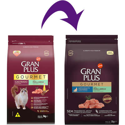 Ração GranPlus Gourmet Gatos Castrados Peru 3kg