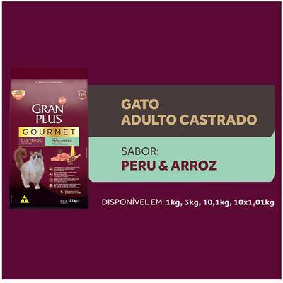 Ração GranPlus Gourmet Gatos Castrados Peru 3kg