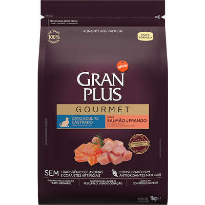 Ração GranPlus Gourmet Gatos Castrados Salmão e Frango 1kg