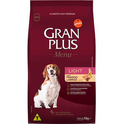 Ração GranPlus Menu Light Cães Adultos Raças Médias e Grandes Frango e Arroz 15kg