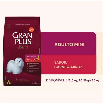 Ração GranPlus Menu Cães Adultos Mini Carne e Arroz 10,1kg