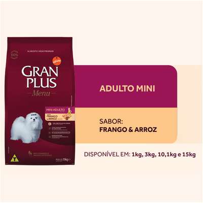 Ração GranPlus Menu Cães Adultos Mini Frango e Arroz 1kg