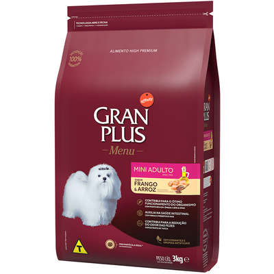 Ração GranPlus Menu Cães Adultos Mini Frango e Arroz 3kg