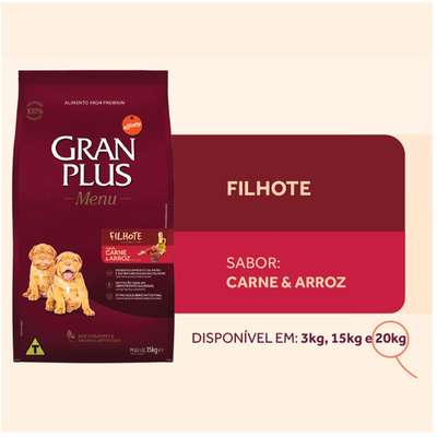 Ração GranPlus Menu Cães Filhotes Carne e Arroz 15kg