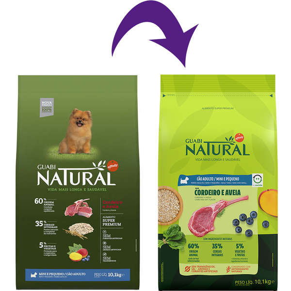 Ração Guabi Natural Cão Adulto Mini e Pequeno Cordeiro e Aveia 10,1kg