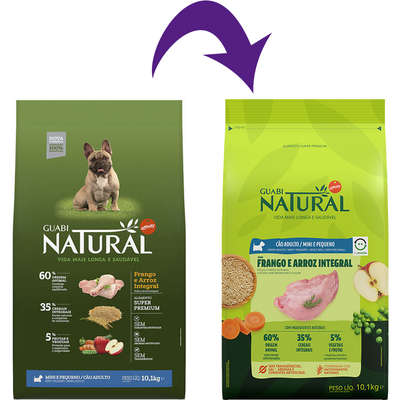 Ração Guabi Natural Cão Adulto Mini e Pequeno Frango e Arroz 10,1kg