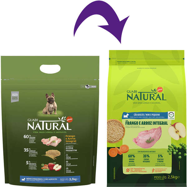 Ração Guabi Natural Cão Adulto Mini e Pequeno Frango e Arroz 2,5kg