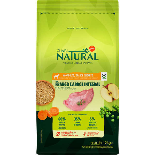 Ração Guabi Natural Cão Adulto Raças Grande e Gigante Frango e Arroz Integral 12kg