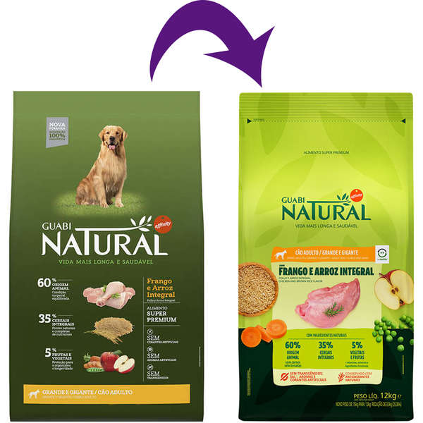 Ração Guabi Natural Cão Adulto Raças Grande e Gigante Frango e Arroz Integral 12kg