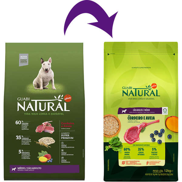 Ração Guabi Natural Cão Adulto Raças Médias Cordeiro e Aveia 12kg
