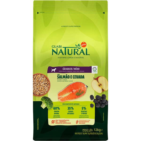 Ração Guabi Natural Cão Adulto Raças Médias Salmão e Cevada 12kg