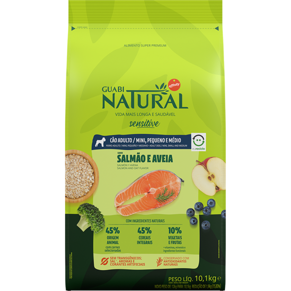 Ração Guabi Natural Cão Adulto Sensitive Mini, Pequeno e Médio Salmão e Aveia 2,5kg