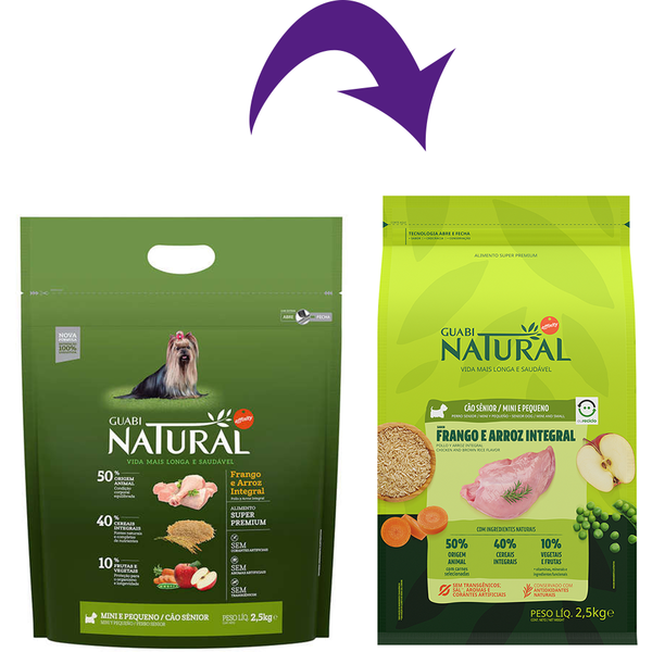 Ração Guabi Natural Cão Sênior Mini e Pequeno Frango e Arroz 2,5kg