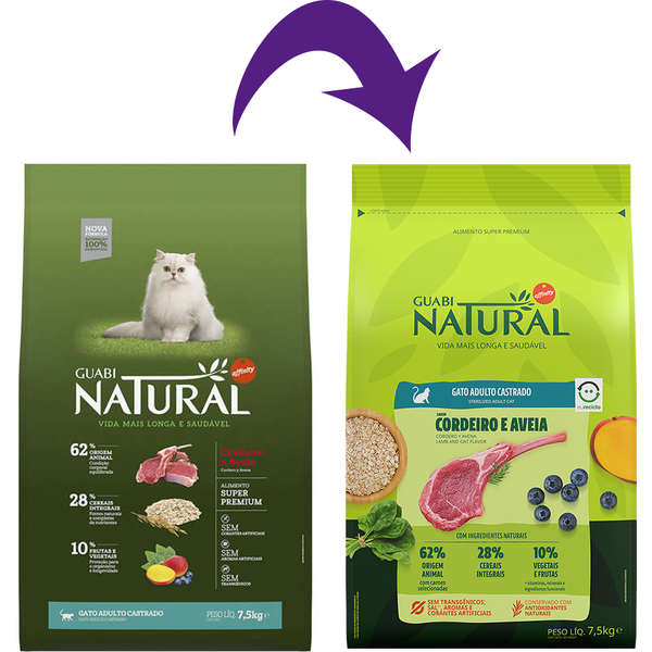 Ração Guabi Natural Gato Adulto Castrado Cordeiro e Aveia 1,5kg