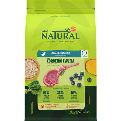 Ração Guabi Natural Gato Adulto Castrado Cordeiro e Aveia 1,5kg