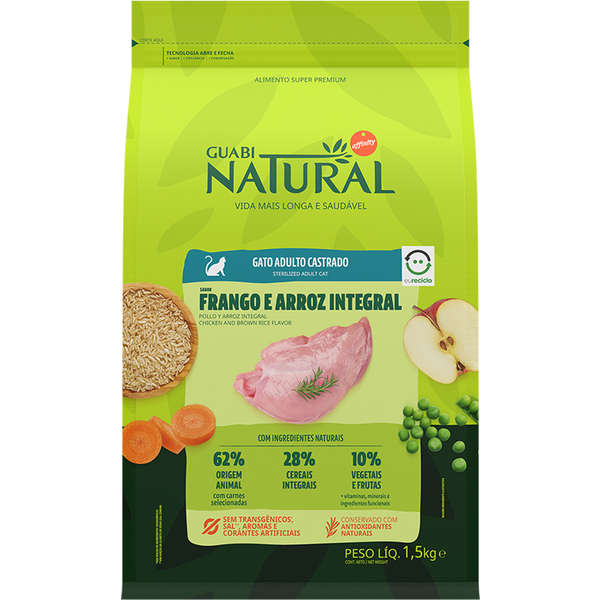 Ração Guabi Natural Gato Adulto Castrado Frango e Arroz 1,5kg