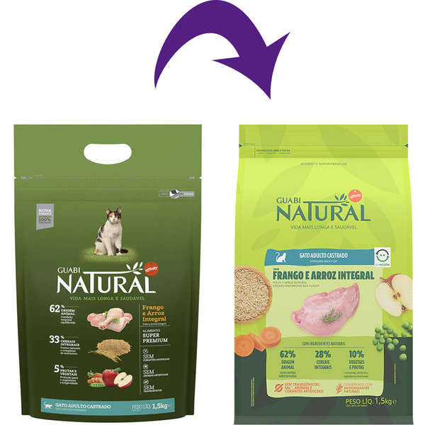 Ração Guabi Natural Gato Adulto Castrado Frango e Arroz 1,5kg