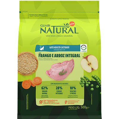 Ração Guabi Natural Gato Adulto Castrado Frango e Arroz 500g