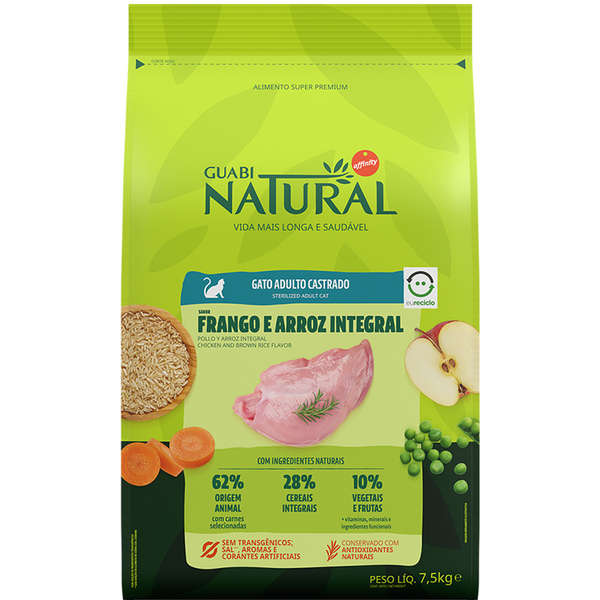 Ração Guabi Natural Gato Adulto Castrado Frango e Arroz 7,5kg