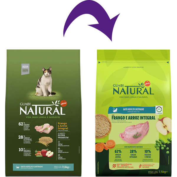 Ração Guabi Natural Gato Adulto Castrado Frango e Arroz 7,5kg