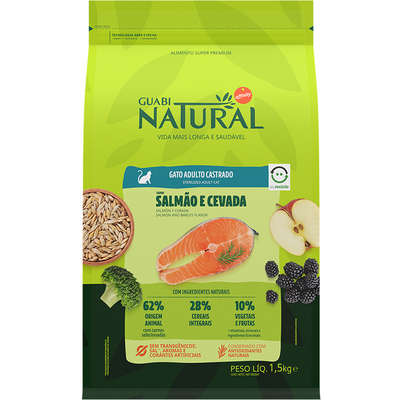 Ração Guabi Natural Gato Adulto Castrado Salmão e Cevada 1,5kg