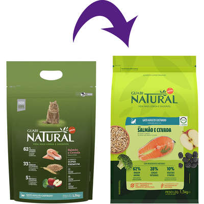 Ração Guabi Natural Gato Adulto Castrado Salmão e Cevada 1,5kg