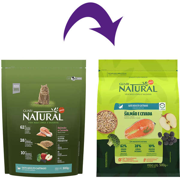 Ração Guabi Natural Gato Adulto Castrado Salmão e Cevada 500g