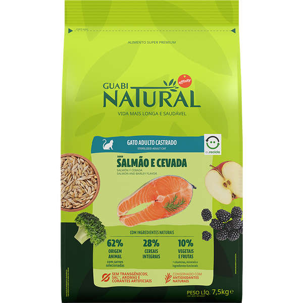 Ração Guabi Natural Gato Adulto Castrado Salmão e Cevada 7,5kg