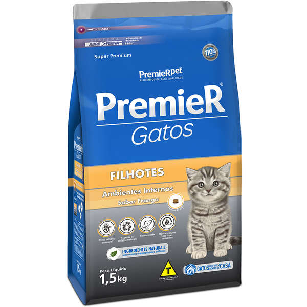 Ração Premier Ambientes Internos Gato Filhote Frango 1,5kg