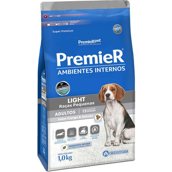 Ração Premier Ambientes Internos Light Cão Adulto Raças Pequenas 1kg