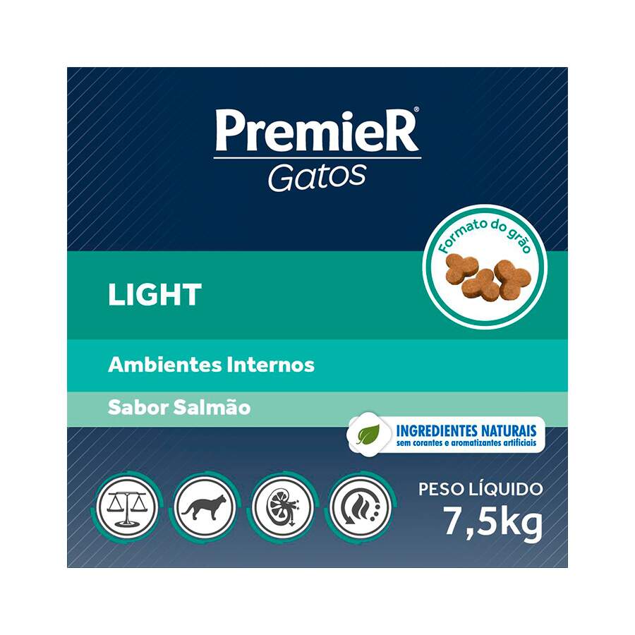 Ração Premier Ambientes Internos Light Gato Adulto Salmão 7,5kg