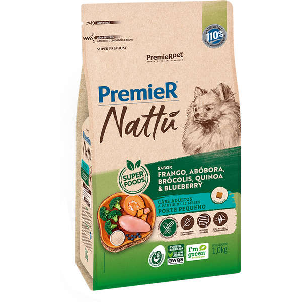 Ração Premier Nattú Abóbora Cães Adultos Raças Pequenas 1kg