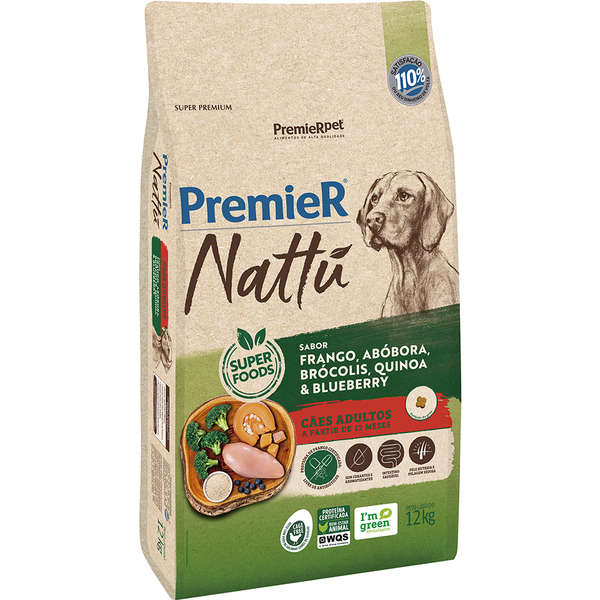 Ração Premier Nattú Abóbora Cães Adultos 12kg