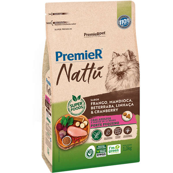 Ração Premier Nattú Mandioca Cães Adultos Raças Pequenas 1kg