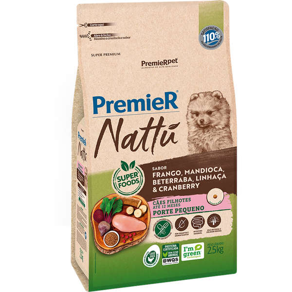 Ração Premier Nattú Mandioca Cães Filhotes Raças Pequenas 1kg