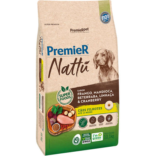 Ração Premier Nattú Mandioca Cães Filhote 10,1kg