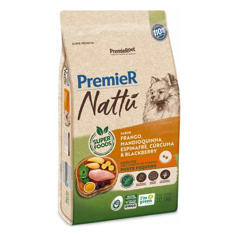 Ração Premier Nattú Mandioquinha Cães Adultos Raças Pequenas 10,1kg