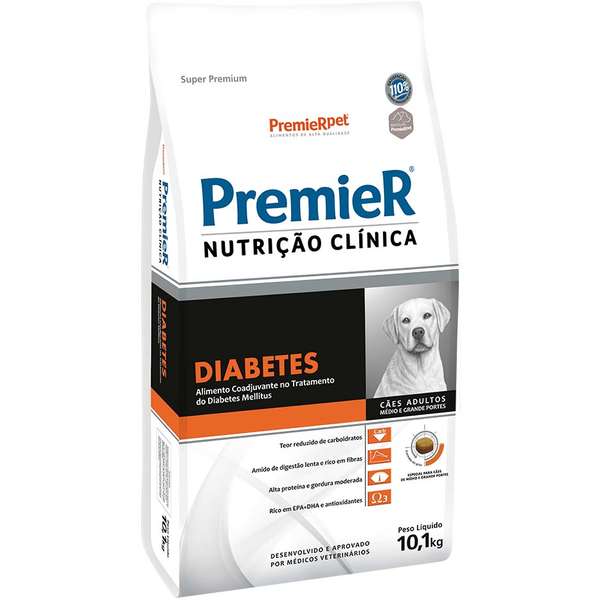 Ração Premier Nutrição Clínica Diabetes Cão Adulto Raças Médias e Grandes 10,1kg