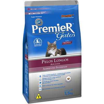 Ração Premier Ambientes Internos Gato Adulto Pêlo Longo Frango 1,5kg