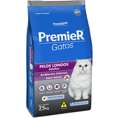 Ração Premier Ambientes Internos Gato Adulto Pêlo Longo Salmão 7,5kg