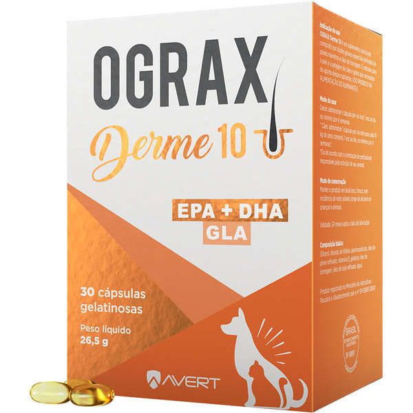 Suplemento Alimentar Ograx Derme 10 para Cães e Gatos 30 cápsulas