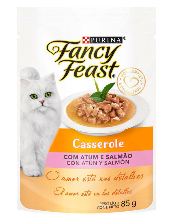 Alimento Úmido para Gato Fancy Feast Sachê Casserole Atum e Salmão 85g